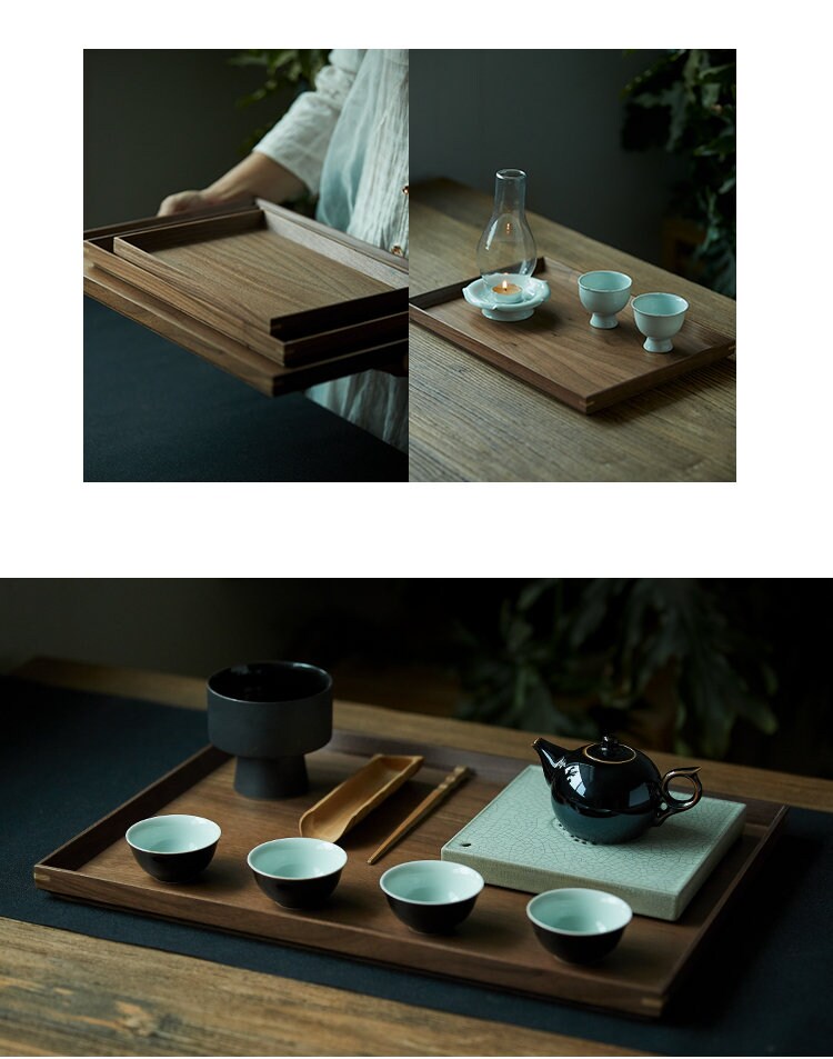 Gohobi Wooden Tea Trays Serving Trays Gongfu tea trays (4 versions) Japanese Chado Black walnut