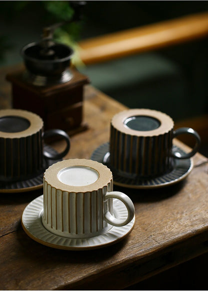 Gohobi Handmade stoneware Coffee cup and saucer Japanese vintage style coffee mug