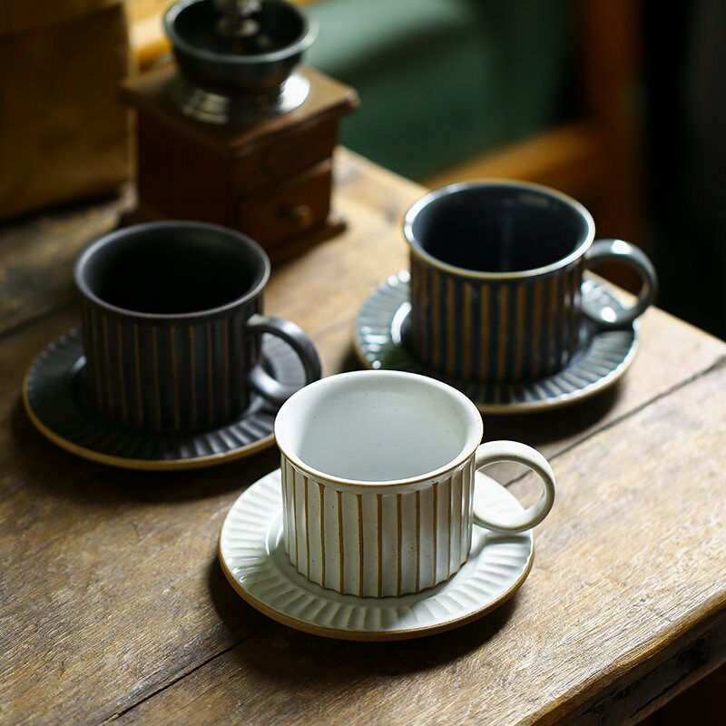 Gohobi Handmade stoneware Coffee cup and saucer Japanese vintage style coffee mug