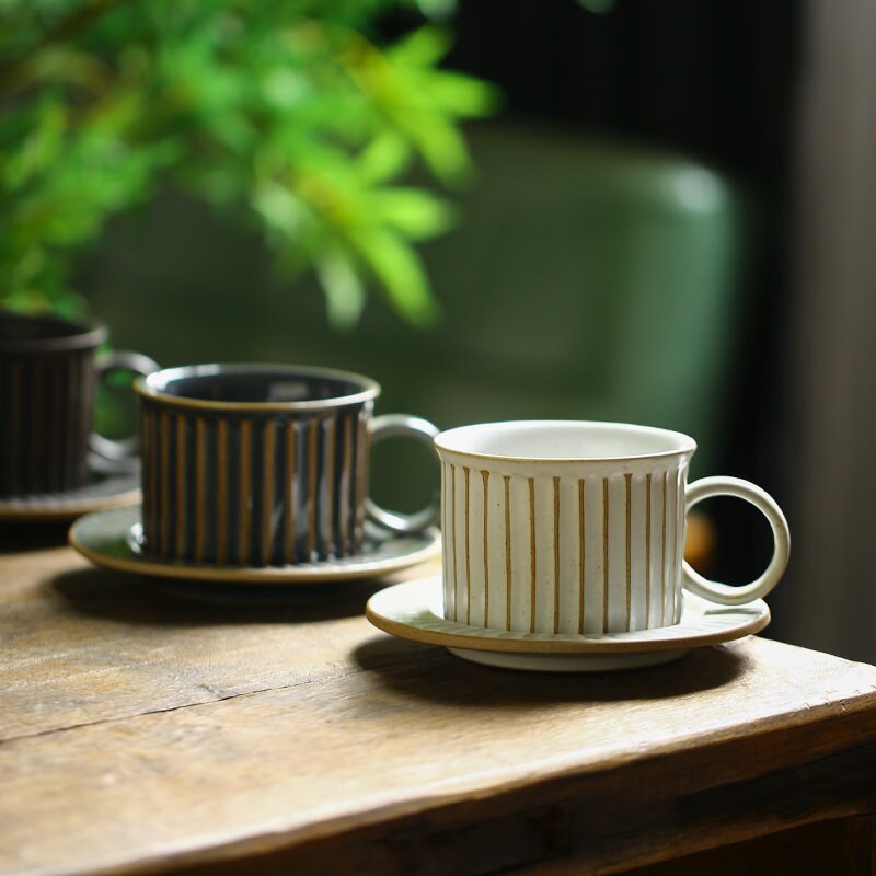 Gohobi Handmade stoneware Coffee cup and saucer Japanese vintage style coffee mug