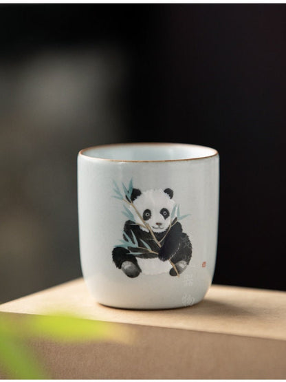 Gohobi Hand-painted Panda Tea Cup Ceramic Chinese Gongfu tea Kung fu tea Japanese Chado