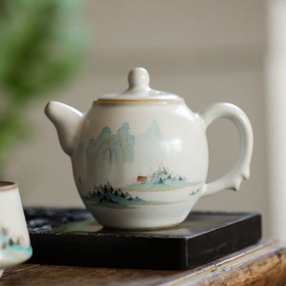 Gohobi Hand painted Mountain Teapot Ceramic Chinese Gongfu tea Kung fu tea Japanese Chado tea cups