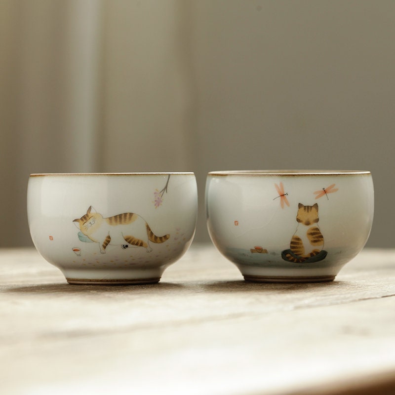 LAST CHANCE Gohobi Hand painted Cat Tea fair cup Ceramic Chinese Gongfu tea Kung fu tea Japanese Chado Oriental tea cup Tea pitchers