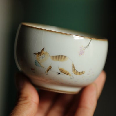 LAST CHANCE Gohobi Hand painted Cat Tea fair cup Ceramic Chinese Gongfu tea Kung fu tea Japanese Chado Oriental tea cup Tea pitchers