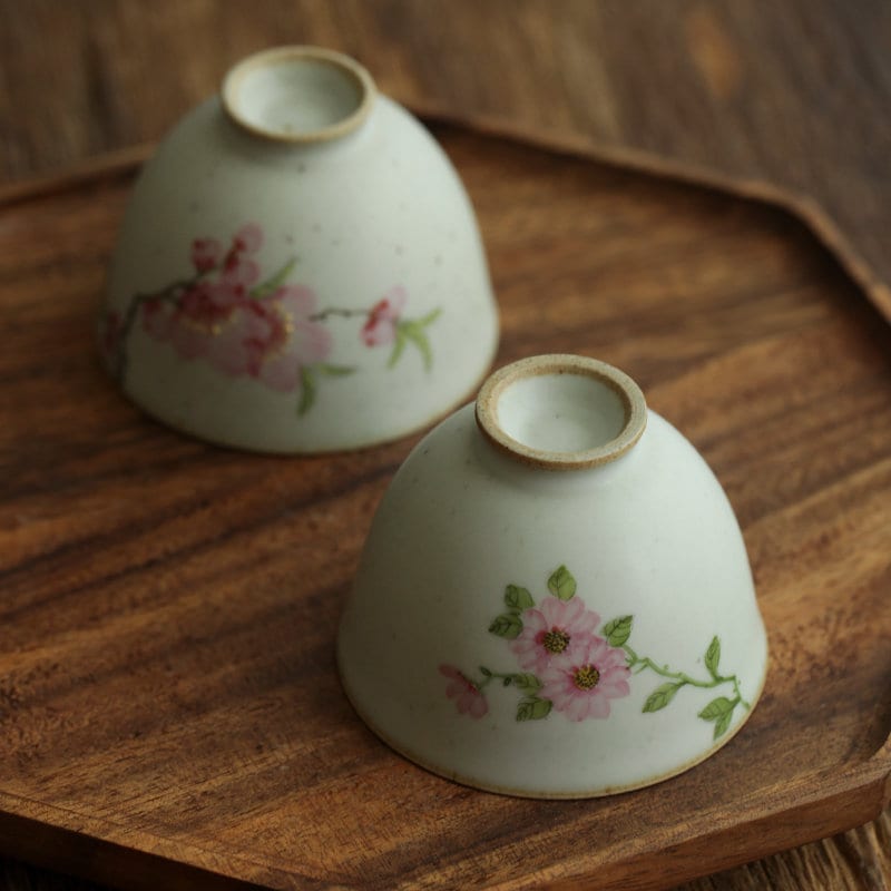 Gohobi Hand painted ceramic Flowers tea cup Chinese Gongfu tea Kung fu tea Japanese Chado peach blossom