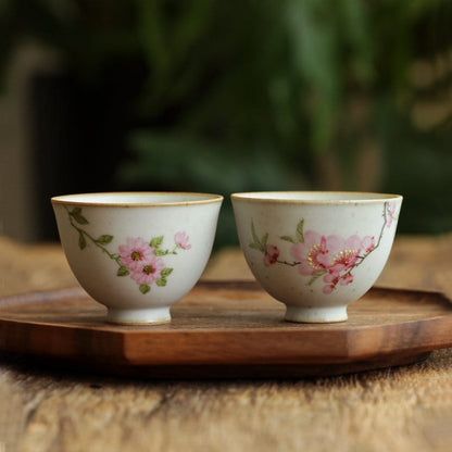 Gohobi Hand painted ceramic Flowers tea cup Chinese Gongfu tea Kung fu tea Japanese Chado peach blossom