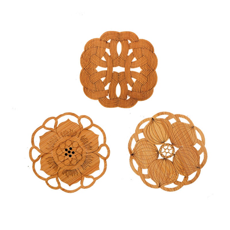 Gohobi A set of 3 bamboo Coaster Chinese Gongfu tea Kung fu tea Teaware Japanese Chado bamboo coaster unique handmade coaster