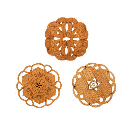 Gohobi A set of 3 bamboo Coaster Chinese Gongfu tea Kung fu tea Teaware Japanese Chado bamboo coaster unique handmade coaster