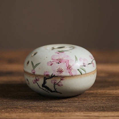 Hand painted incense burner Peach Blossom Ceramic Incense bowl Incense holder Gongfu tea Japanese Chado