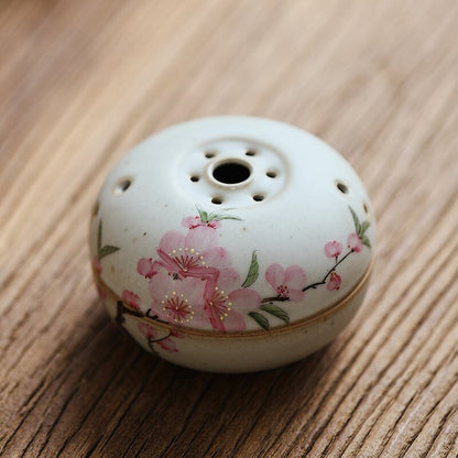 Hand painted incense burner Peach Blossom Ceramic Incense bowl Incense holder Gongfu tea Japanese Chado