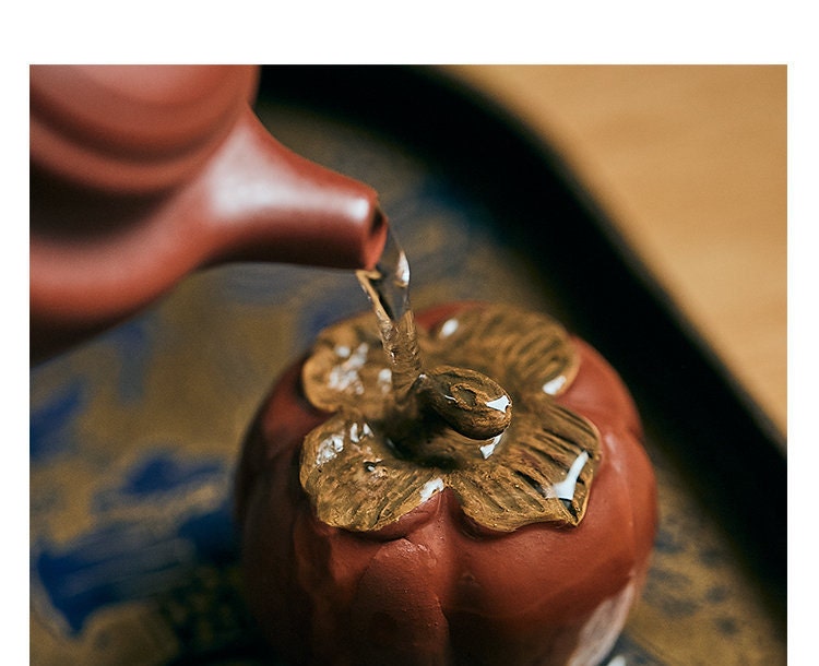 Gohobi  Handmade Yixing clay ceramic Tea ornaments Tea pets Tea gift Chinese Gongfu tea Japanese Chado gourd persimmon pomegranate vintage