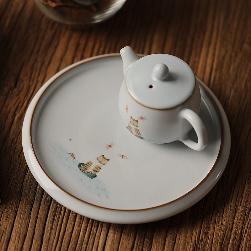 Gohobi Ceramic Tea Trays Serving Trays Gongfu tea trays Japanese Chado Cat collection plate