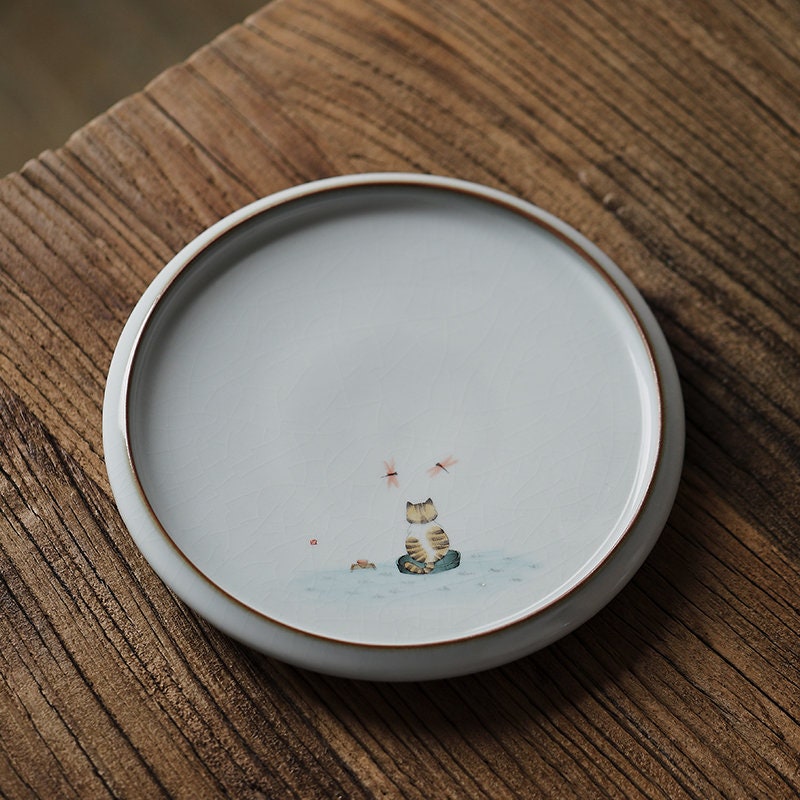Gohobi Ceramic Tea Trays Serving Trays Gongfu tea trays Japanese Chado Cat collection plate
