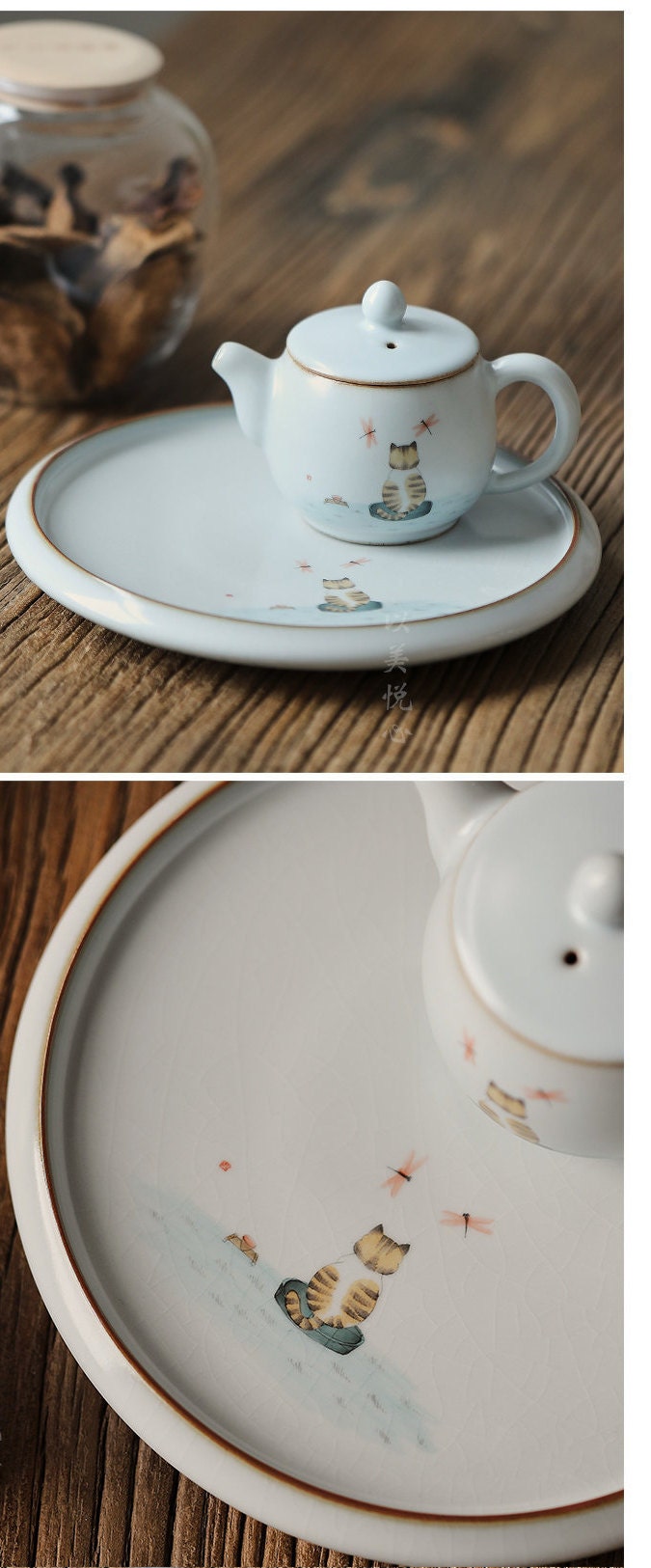 Gohobi Ceramic Tea Trays Serving Trays Gongfu tea trays Japanese Chado Cat collection plate