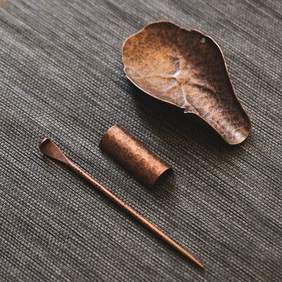 Gohobi Copper Chinese Gongfu Tea Accessories tools set  (Incl. 2 Tea Scoop and 1 Tea Scoop stand) Japanese Chado