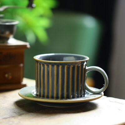 Gohobi Handmade stoneware Coffee cup and saucer Japanese vintage style coffee mug