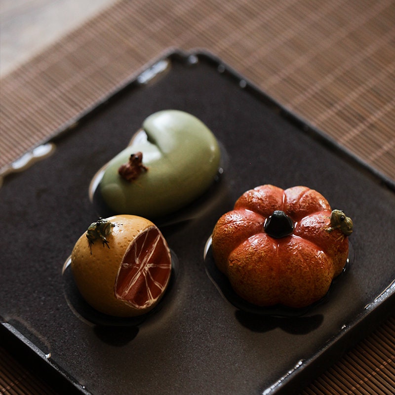 Gohobi Handmade ceramic YiXing clay Pumpkin and Frog Tea ornaments Tea pets Chinese Gongfu tea Kung fu tea Japanese Chado unique