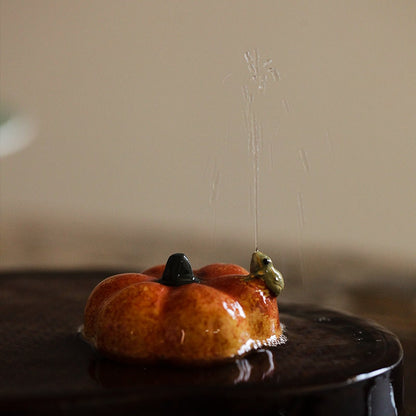 Gohobi Handmade ceramic YiXing clay Pumpkin and Frog Tea ornaments Tea pets Chinese Gongfu tea Kung fu tea Japanese Chado unique