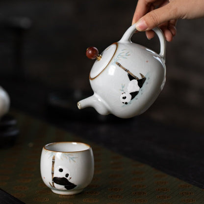 Gohobi Hand-painted Panda Teapot Ceramic Chinese Gongfu tea Kung fu tea Japanese Chado