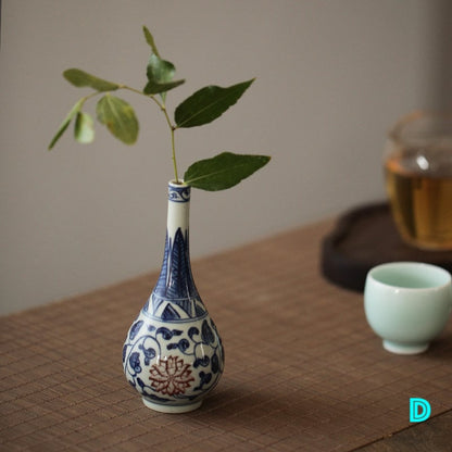 Gohobi Oriental vase blue and white porcelain hand painted handmade mini vases Chinese Japanese Chado table decor gift wedding birthday