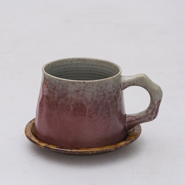 Gohobi Handmade stoneware Coffee cup and saucer Japanese vintage style coffee mug