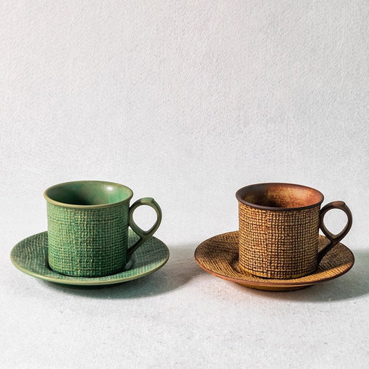 Gohobi Handmade stoneware Coffee cup and saucer Japanese vintage style coffee mug tea cup tea mug