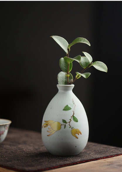 Gohobi hand painted mini floral vases Japanese Chado table decoration vintage style