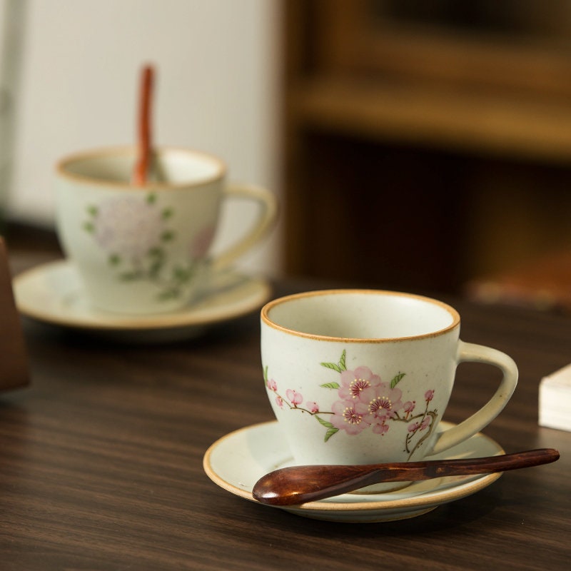 Gohobi Hand-painted ceramic Flowers Hydrangea  Peach blossom tea cup Chinese Gongfu tea Kung fu tea Japanese Chado