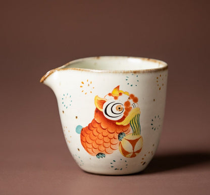 Gohobi Hand painted Chinese Lion dance Tea Pitcher Tea cup fair cup Ceramic Chinese Gongfu tea Kung fu tea Japanese Chado