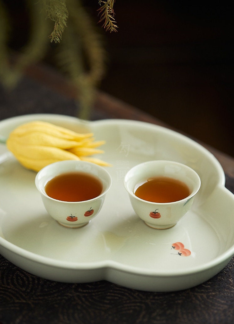 Gohobi Tea ceremony Handmade Persimmon Tea Pot and Set. Hand-painted, Rustic, Minimalistic Japanese Tea, Green Tea, Gongfu tea, Teapot