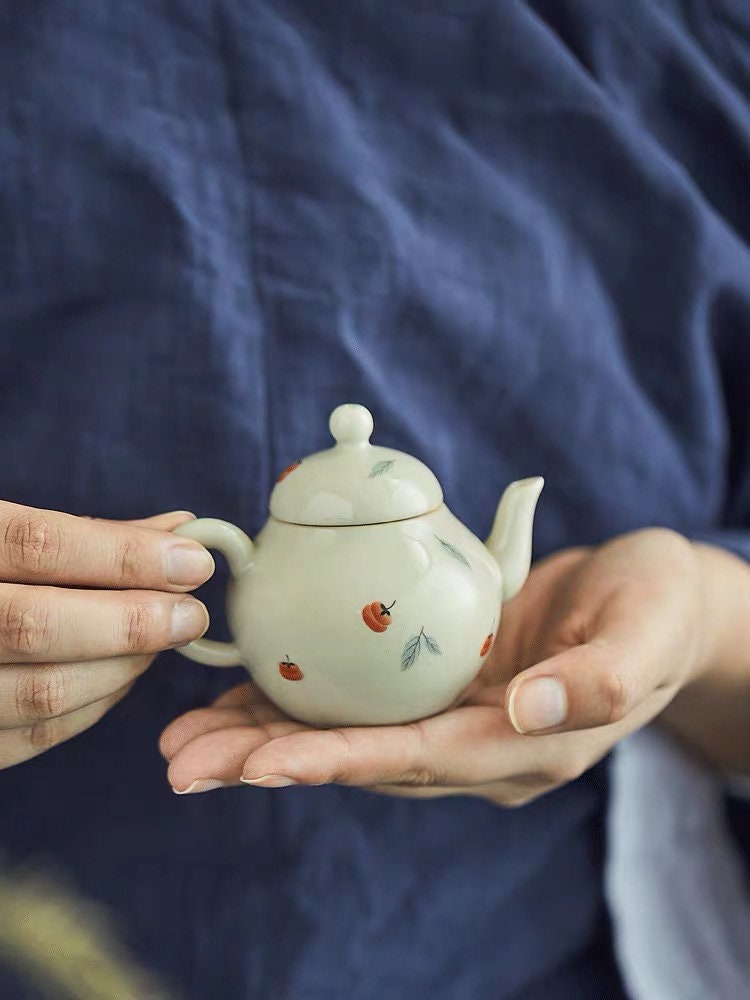 Gohobi Tea ceremony Handmade Persimmon Tea Pot and Set. Hand-painted, Rustic, Minimalistic Japanese Tea, Green Tea, Gongfu tea, Teapot