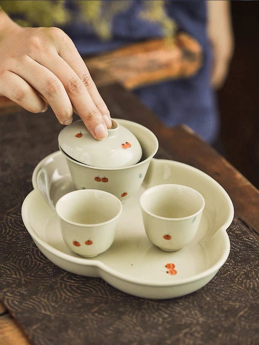 Gohobi Tea ceremony Handmade Persimmon Tea bowl and Set. Hand-painted, Rustic, Minimalistic Japanese Tea, Green Tea, Gongfu tea, Teabowl