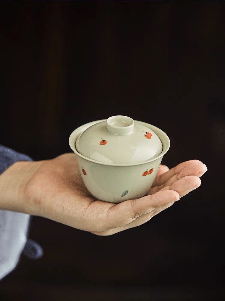 Gohobi Tea ceremony Handmade Persimmon Tea bowl and Set. Hand-painted, Rustic, Minimalistic Japanese Tea, Green Tea, Gongfu tea, Teabowl