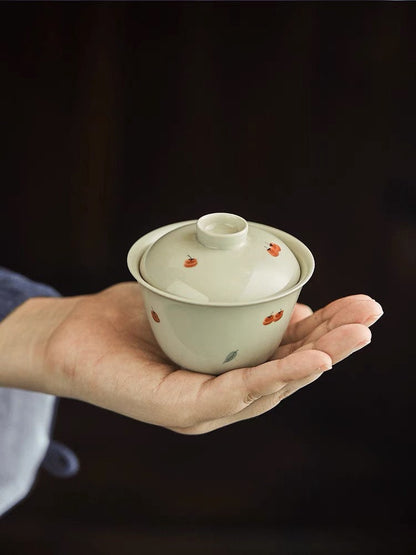 Gohobi Tea ceremony Handmade Persimmon Tea bowl and Set. Hand-painted, Rustic, Minimalistic Japanese Tea, Green Tea, Gongfu tea, Teabowl