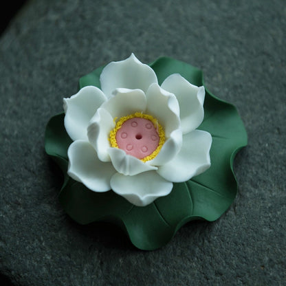 Gohobi Handmade Ceramic White lotus Incense stick holder Gongfu tea Japanese Chado