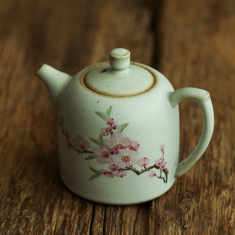 Gohobi Hand painted Plum Blossom sakura Teapot Ceramic Chinese Gongfu tea Japanese Chado tea lover gift