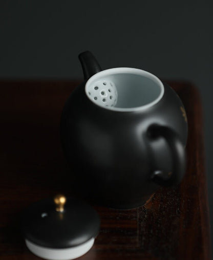 LAST ONE Gohobi Hand painted Bamboo Stone Black Teapot Ceramic Chinese Gongfu tea Kung fu tea Japanese Chado