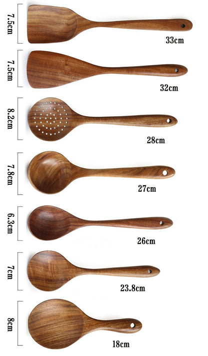 Gohobi A set of 7 wooden kitchen utensils cooking Wood kitchen kit set