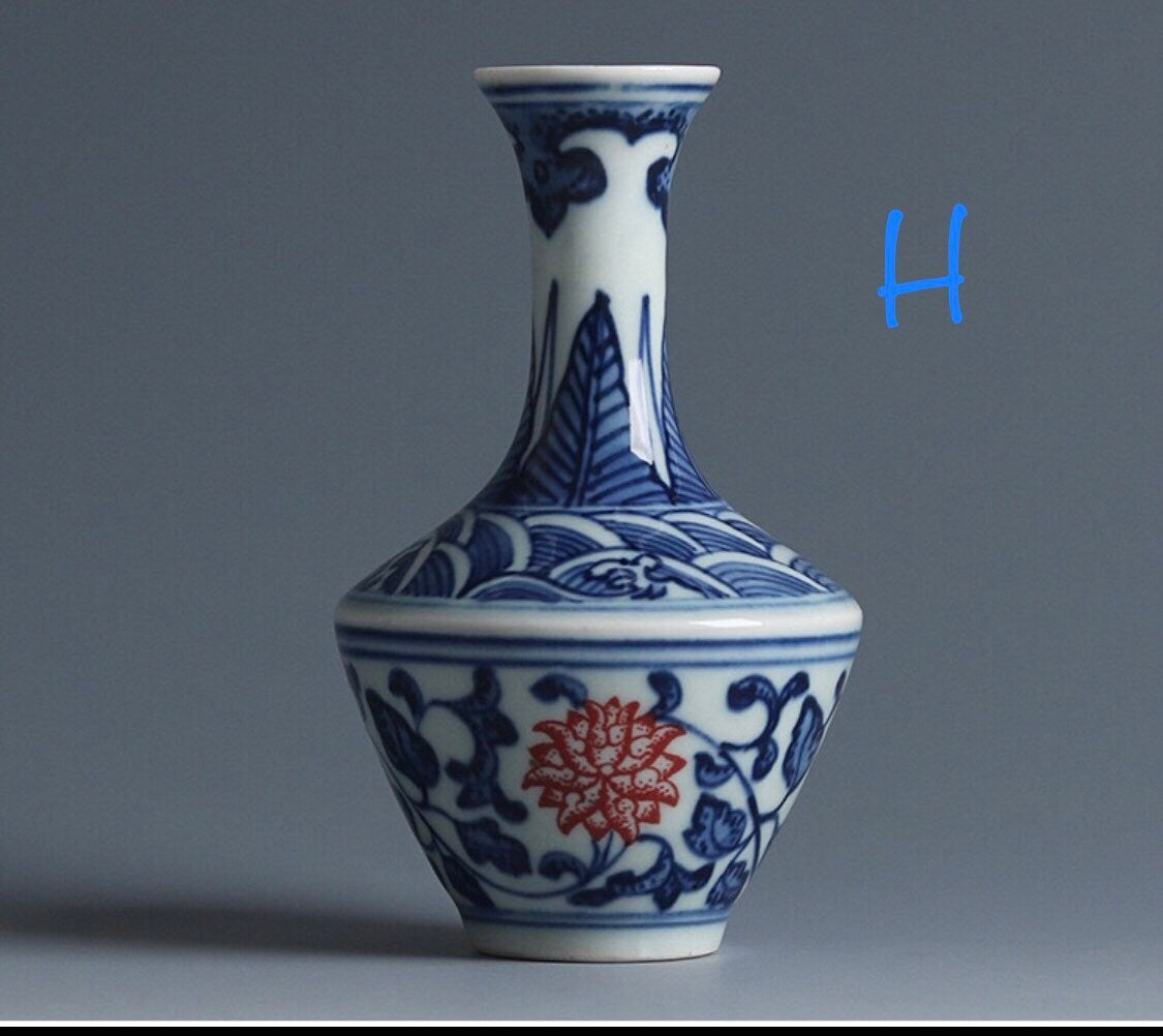 Gohobi Oriental vase blue and white porcelain hand painted handmade mini vases Chinese Japanese Chado table decor gift wedding birthday