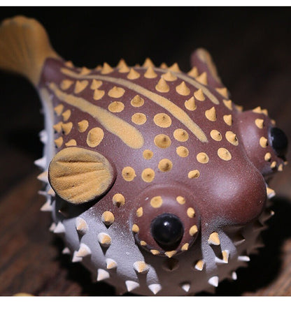 Gohobi Handmade pufferfish ornaments Tea pets ceramic YiXing clay  Chinese Gongfu tea Kung fu tea Japanese Chado unique ornaments