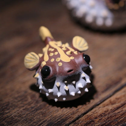 Gohobi Handmade pufferfish ornaments Tea pets ceramic YiXing clay  Chinese Gongfu tea Kung fu tea Japanese Chado unique ornaments