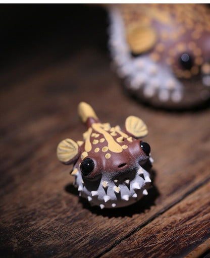 Gohobi Handmade pufferfish ornaments Tea pets ceramic YiXing clay  Chinese Gongfu tea Kung fu tea Japanese Chado unique ornaments