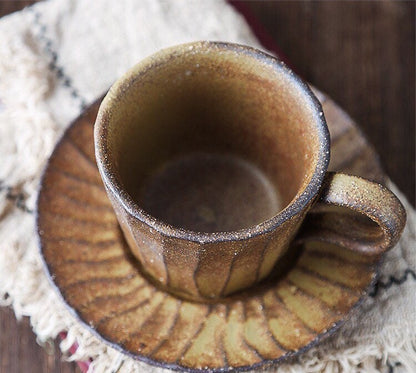 Gohobi Handmade stoneware Coffee cup and saucer Textured Mug Japanese vintage style coffee mug tea cup tea mug