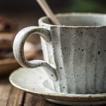 Gohobi Handmade stoneware Coffee cup and saucer Textured Mug Japanese vintage style coffee mug tea cup tea mug