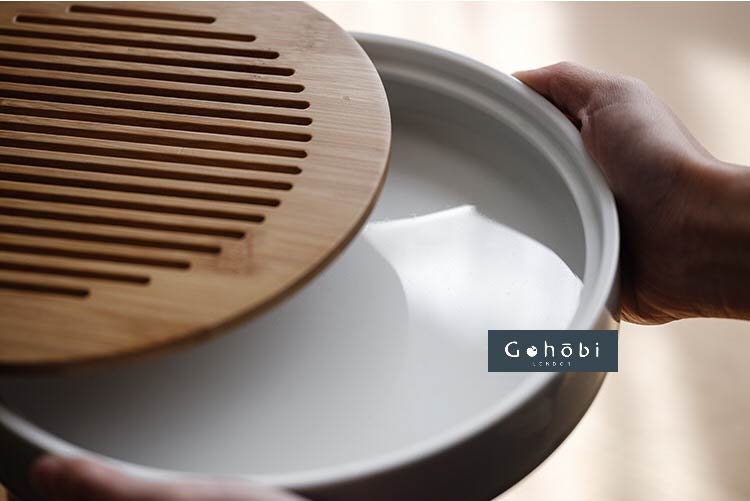 Gohobi Ceramic Bamboo Tea Trays (Round version) Japanese Chado Gongfu tea