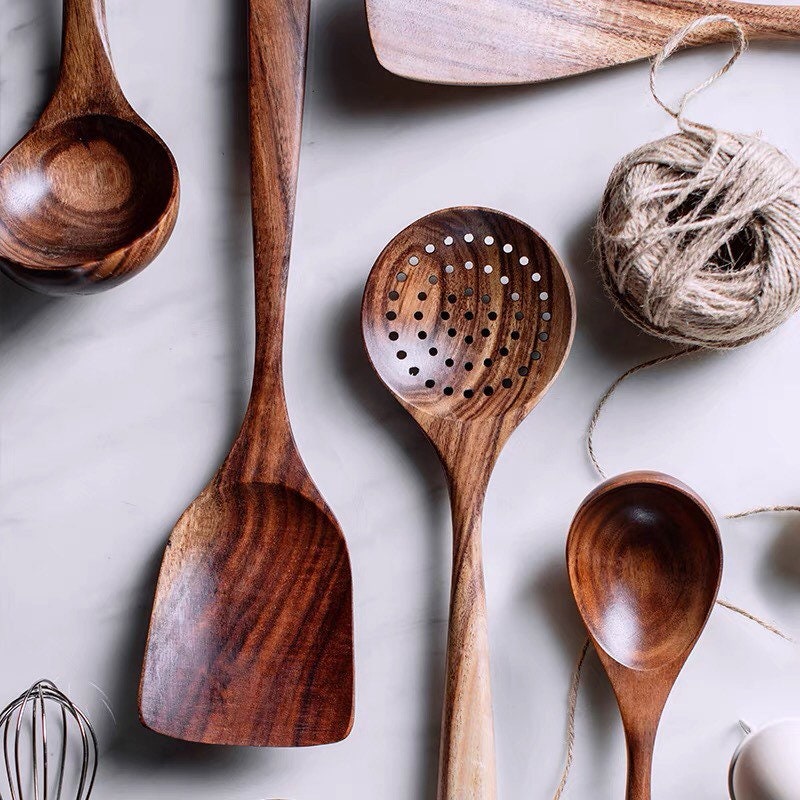 Gohobi A set of 7 wooden kitchen utensils cooking Wood kitchen kit set
