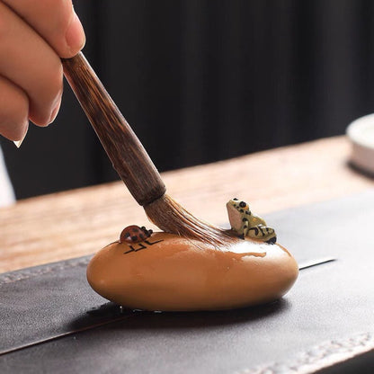Gohobi Handmade ceramic YiXing clay mango and Frog Tea ornaments Tea pets Chinese Gongfu tea Japanese Chado unique ornaments