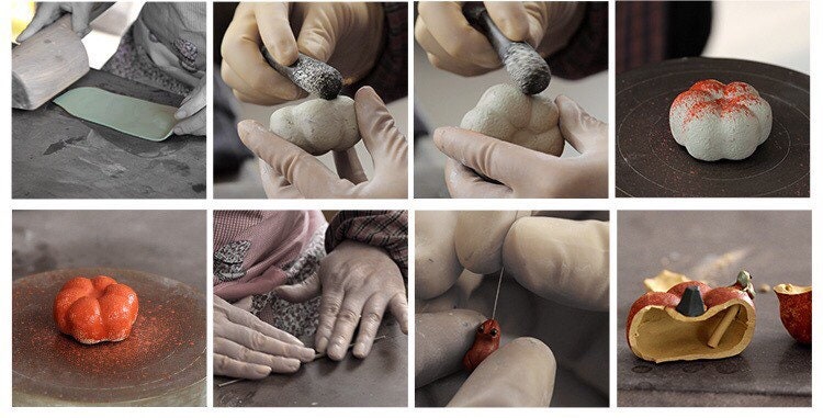 Gohobi Handmade ceramic YiXing clay Pumpkin and Frog Tea ornaments Tea pets Chinese Gongfu tea Kung fu tea Japanese Chado unique