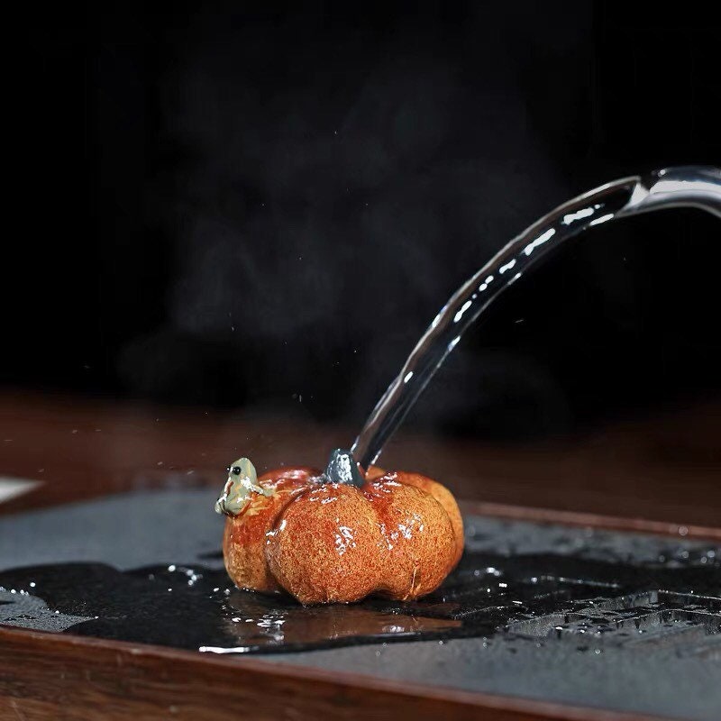 Gohobi Handmade ceramic YiXing clay Pumpkin and Frog Tea ornaments Tea pets Chinese Gongfu tea Kung fu tea Japanese Chado unique