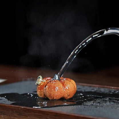 Gohobi Handmade ceramic YiXing clay Pumpkin and Frog Tea ornaments Tea pets Chinese Gongfu tea Kung fu tea Japanese Chado unique